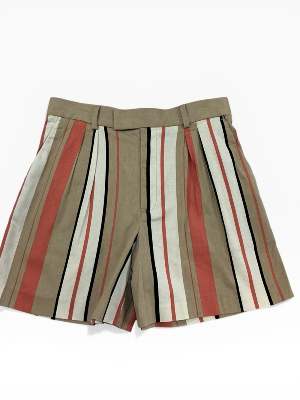 Banana Republic LinenVertical Stripe Pleated Shorts in Tan, Coral, Cream & Black